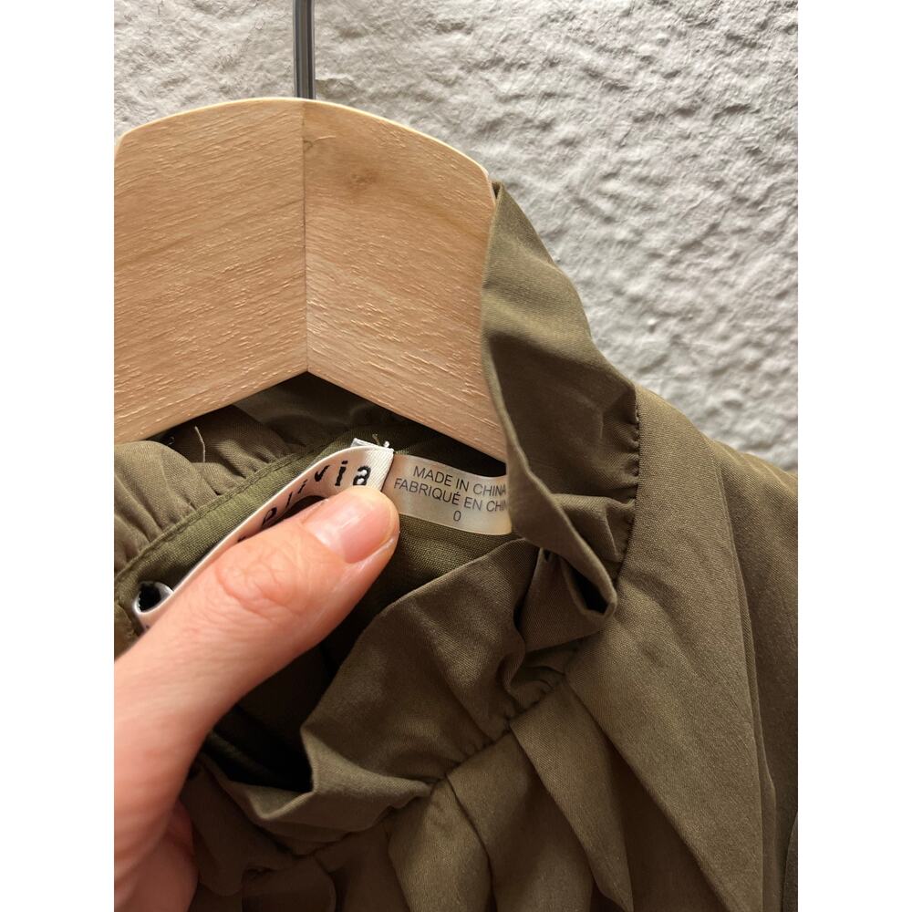 Alice + Olivia Vida Olive Green Puff Sleeve Mock Neck Mini Dress Sz 0 Romantic - Picture 7 of 9